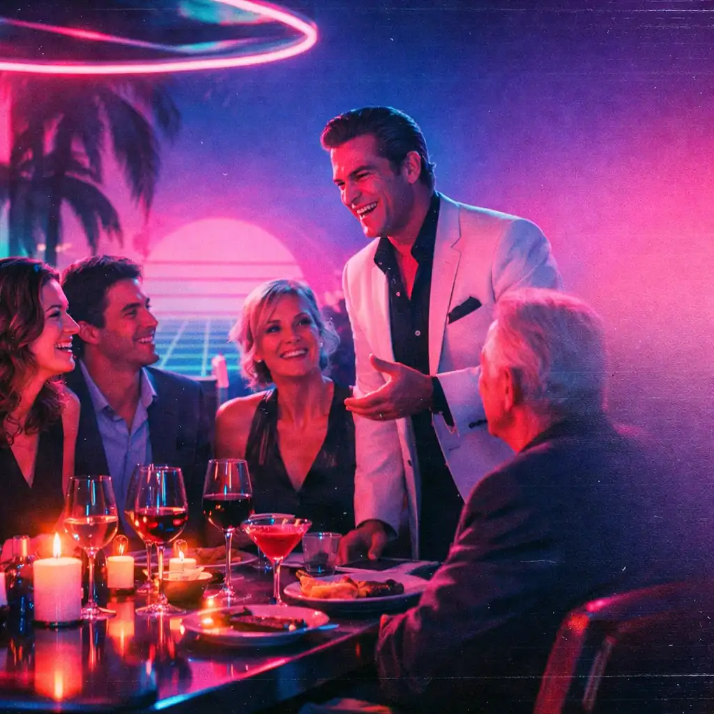 Vaporwave stílusú vacsora, házigazdával